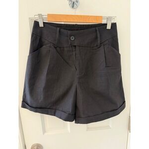 Belle Poque Womens Black High Waisted Pleated Cuffed Shorts Size M Cotton Blend